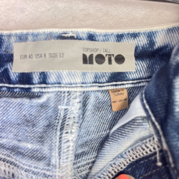 TOPSHOP Womens 30 Tall Stone Acid Wash Denim High Rise Button Fly Shorts Y2K - Picture 6 of 9